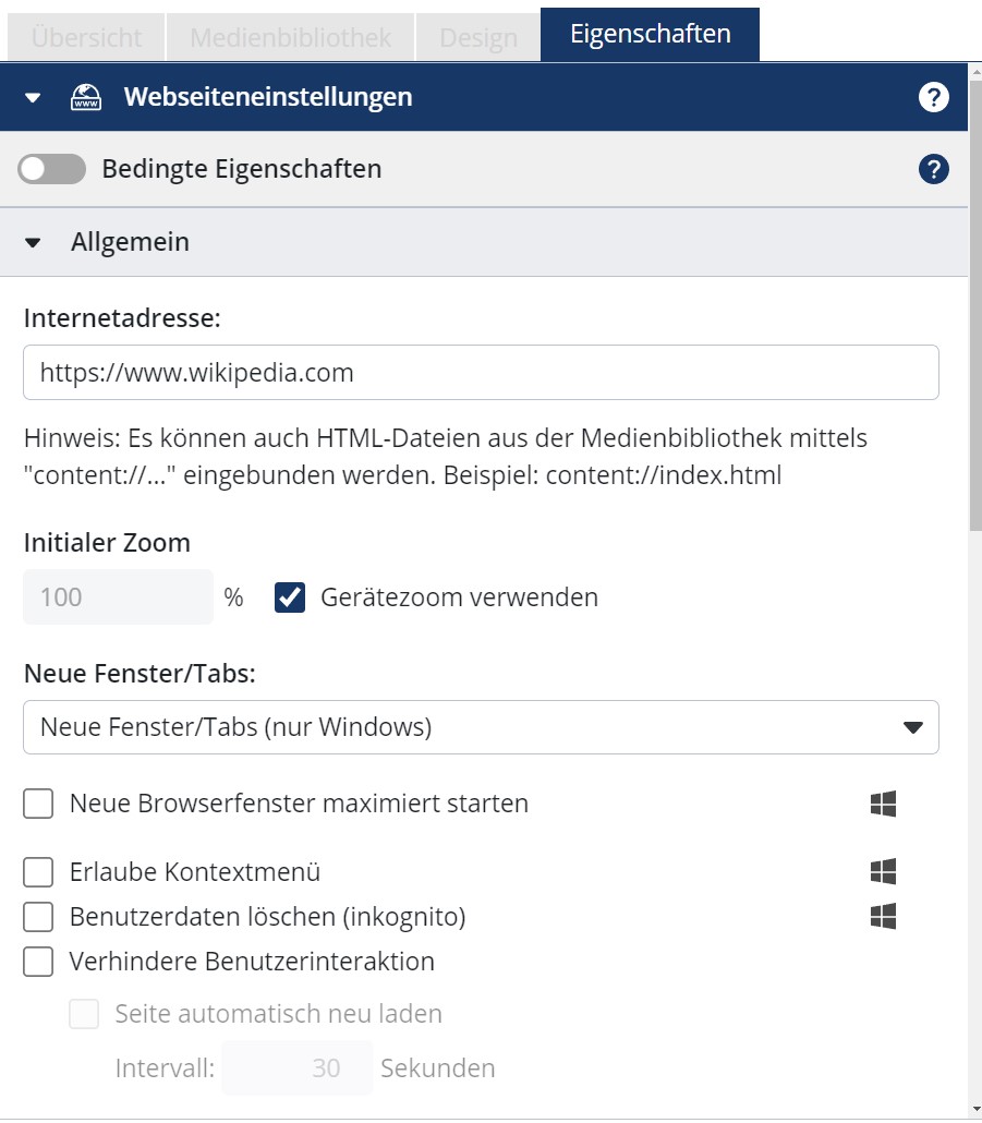 Webseiteneinstellungen