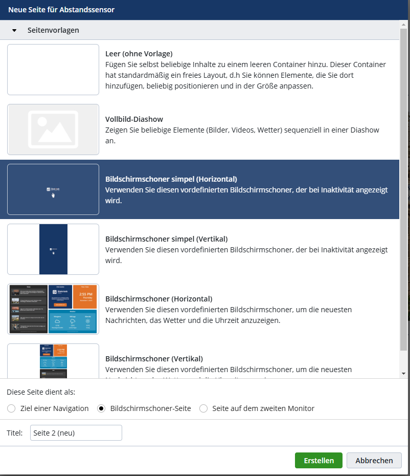 Bildschirmschonerseite erstellen