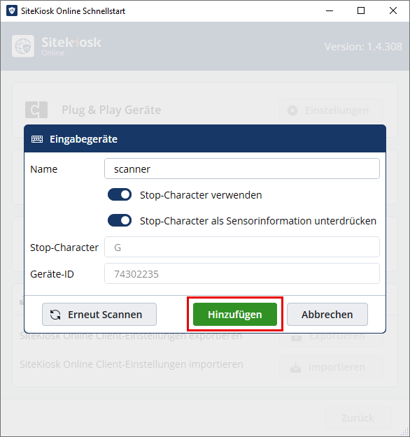 Eingabegeräte hinzufügen